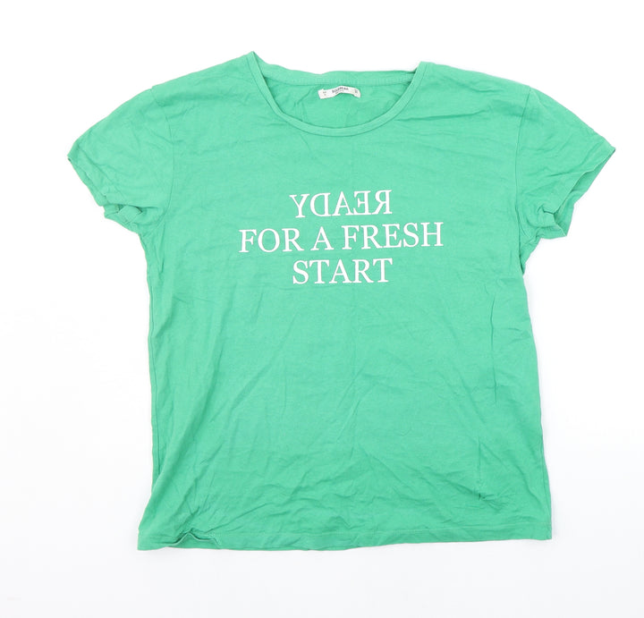 Pull&Bear Womens Green Basic T-Shirt Size L