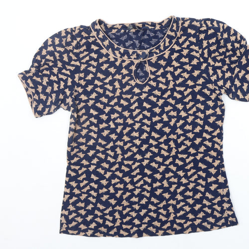 French Connection Womens Blue Geometric  Basic T-Shirt Size L  - BUTTERFLY