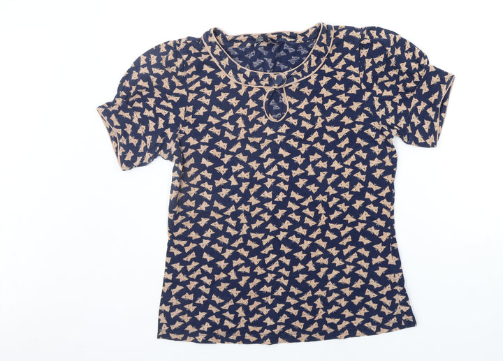 French Connection Womens Blue Geometric Basic T-Shirt Size L - BUTTERFLY