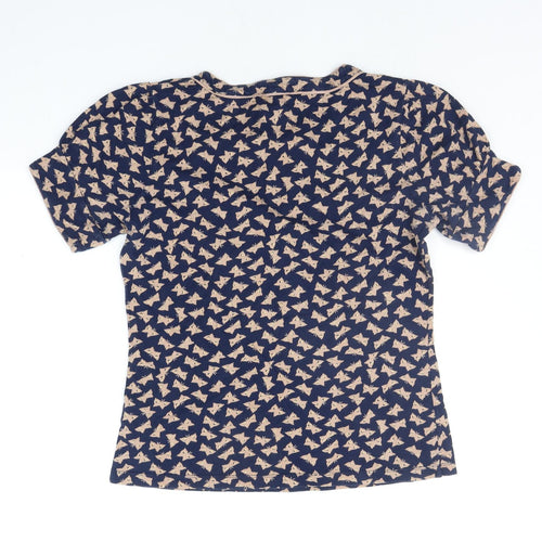 French Connection Womens Blue Geometric  Basic T-Shirt Size L  - BUTTERFLY