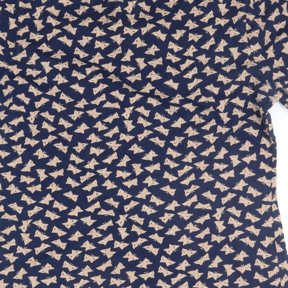 French Connection Womens Blue Geometric  Basic T-Shirt Size L  - BUTTERFLY