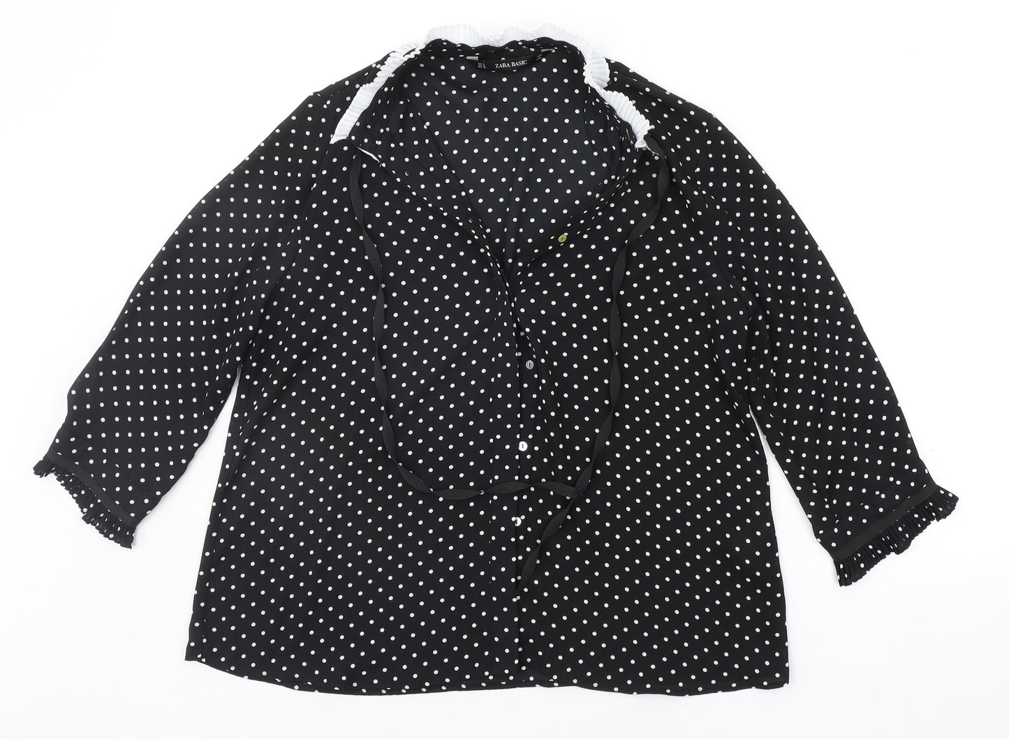 Zara Womens Black Polka Dot  Basic Button-Up Size S