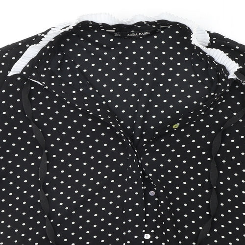 Zara Womens Black Polka Dot  Basic Button-Up Size S