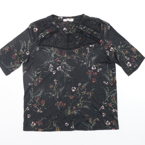 Marks and Spencer Womens Black Floral  Pullover Jumper Size 14