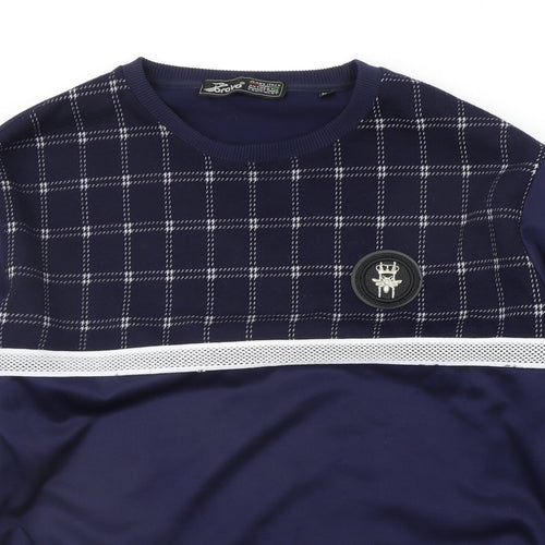 Bravo Mens Blue Check  Pullover Jumper Size XL