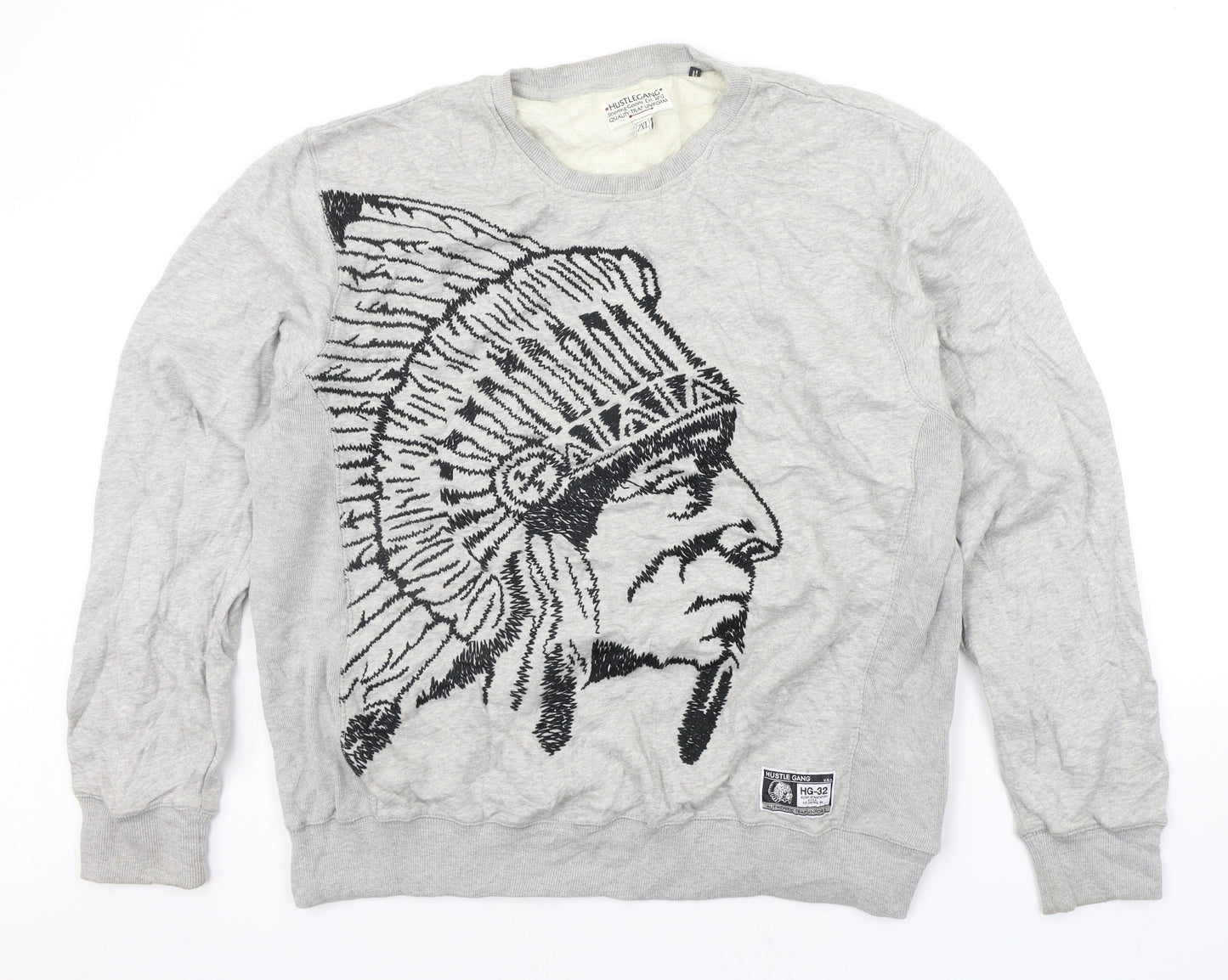 Hustle Gang Mens Grey Geometric  Pullover Jumper Size 2XL
