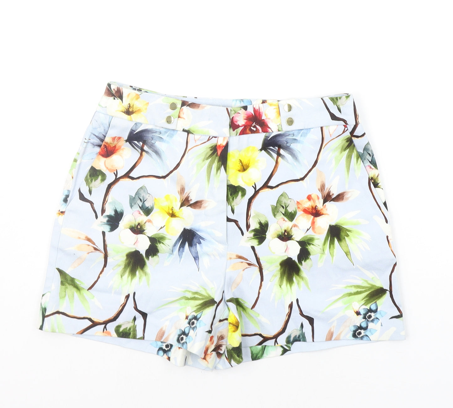 Zara Womens Blue Floral  Chino Shorts Size S