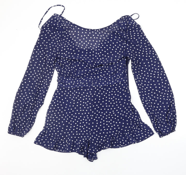 Divided Womens Blue Polka Dot Jumpsuit One-Piece Size 10