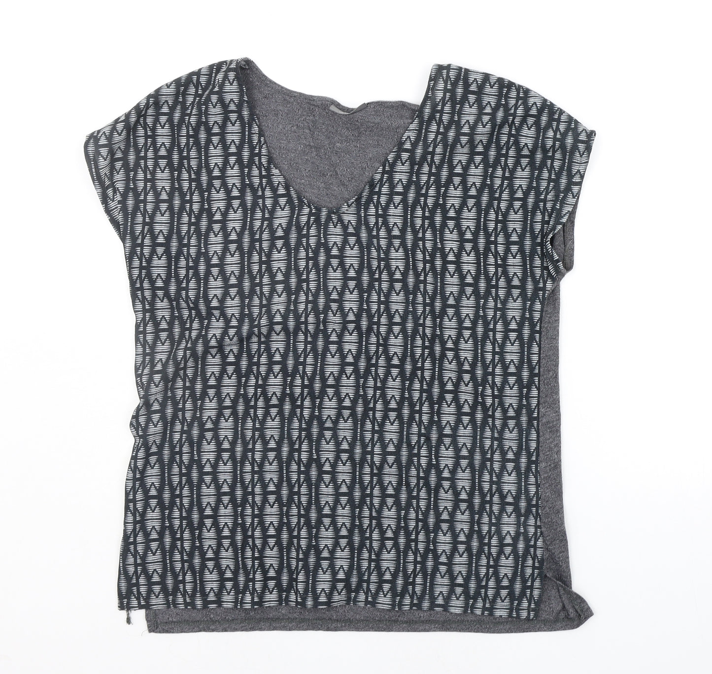 Yessica Womens Grey Geometric  Basic T-Shirt Size S
