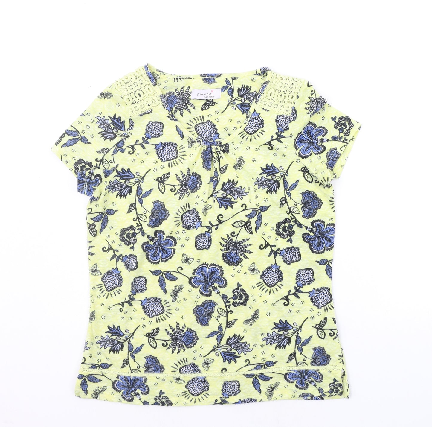 Marks and Spencer Womens Yellow Floral  Basic T-Shirt Size 12