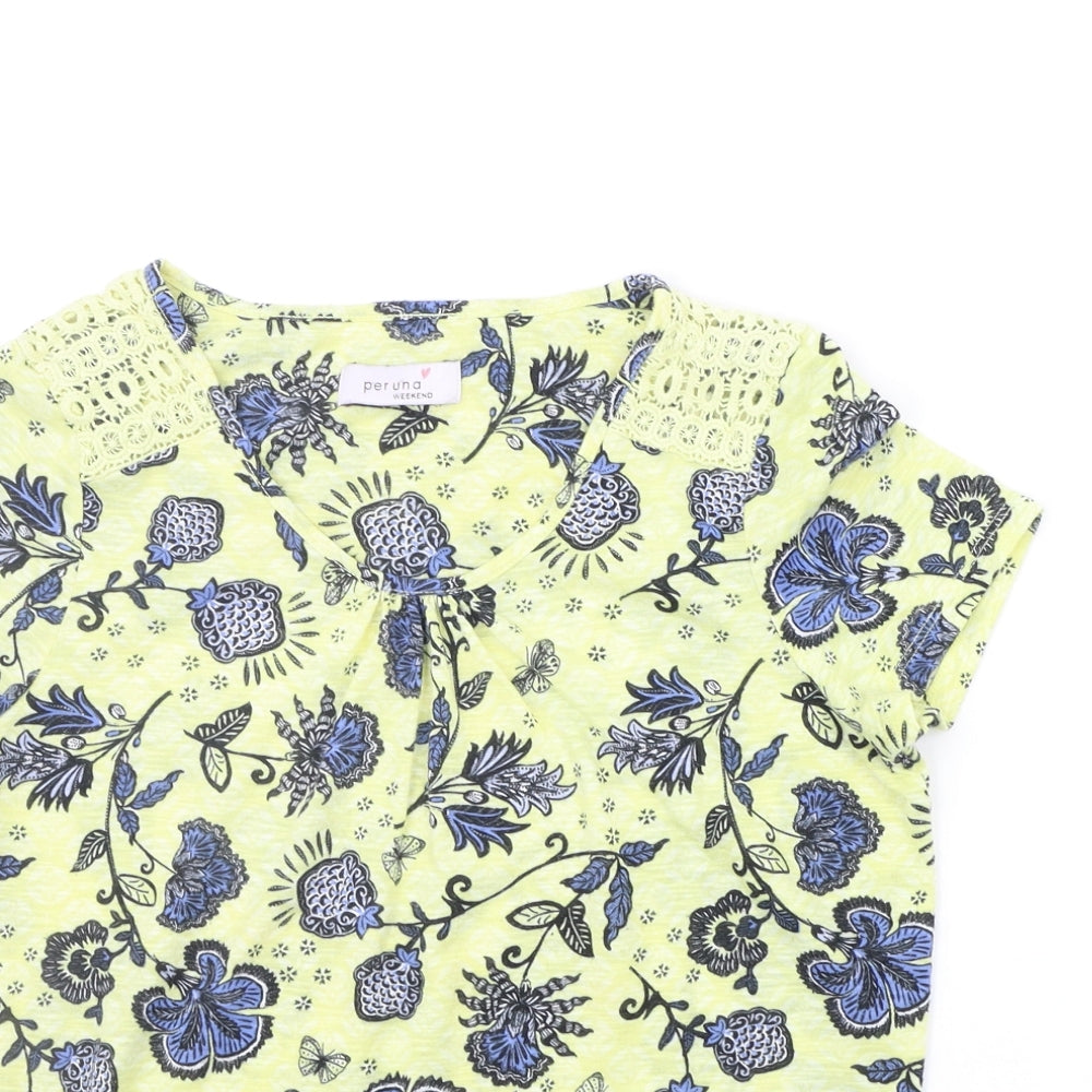 Marks and Spencer Womens Yellow Floral  Basic T-Shirt Size 12