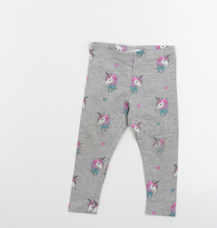 Primark  Girls Grey   Sweatpants Trousers Size 2 Years - unicorn print