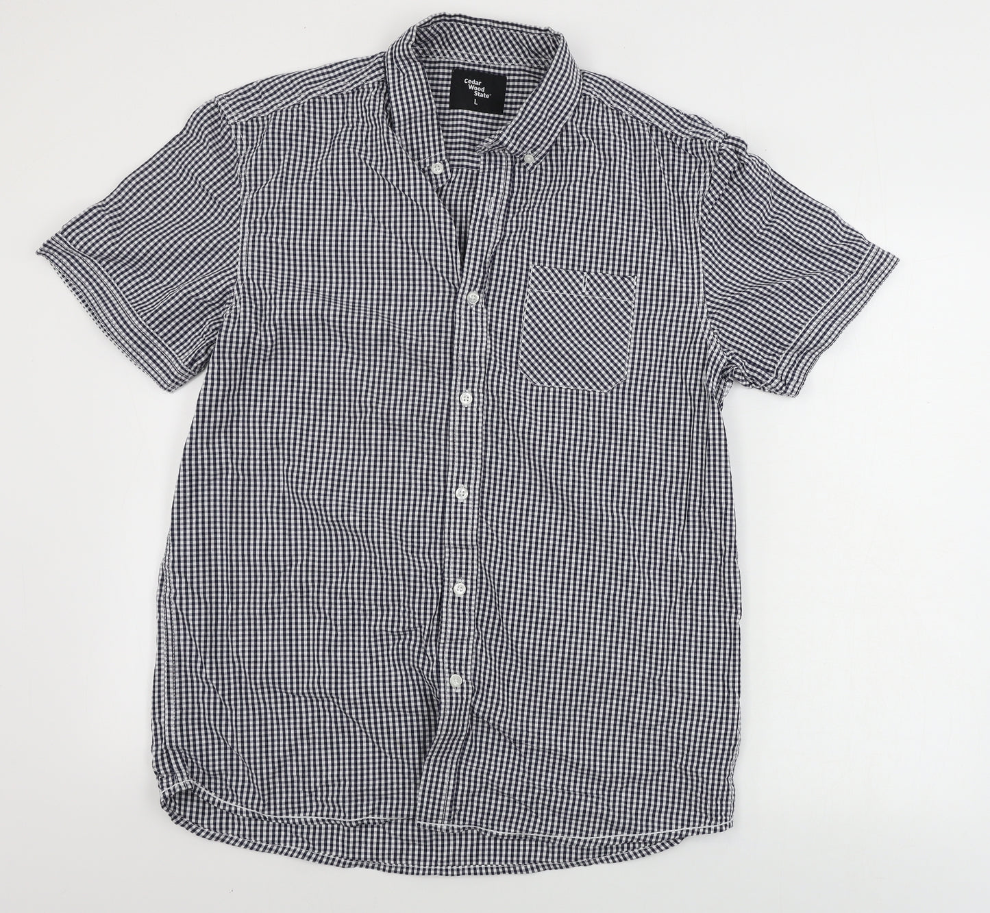 Cedar Wood State Mens Grey Check   Dress Shirt Size L