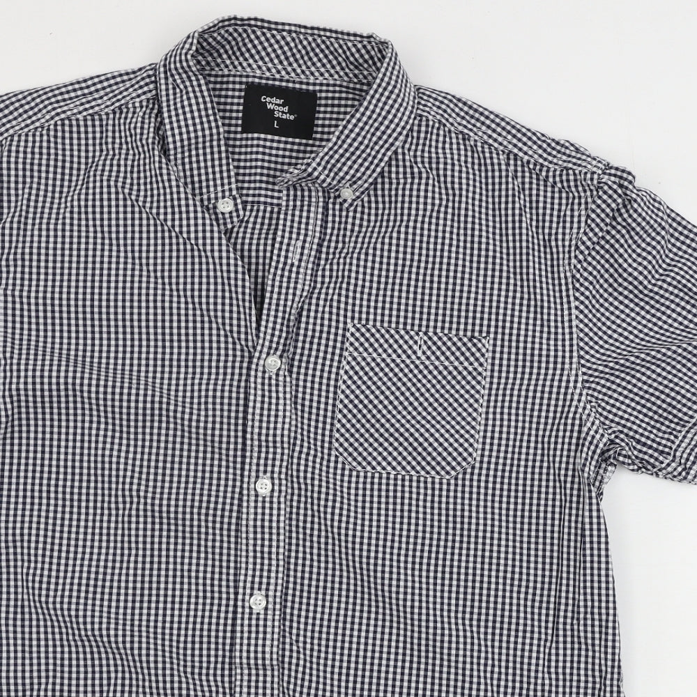 Cedar Wood State Mens Grey Check   Dress Shirt Size L
