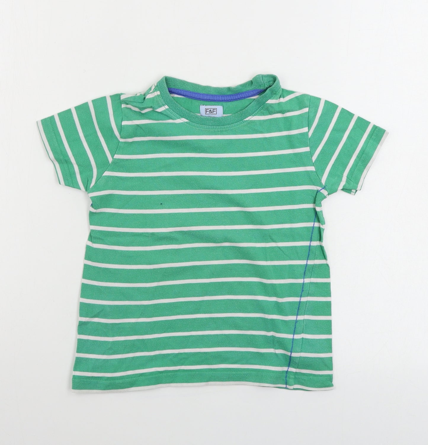 F&F  Boys Green Striped  Basic T-Shirt Size 3-4 Years