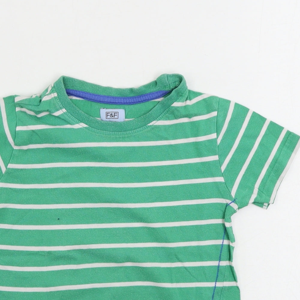 F&F  Boys Green Striped  Basic T-Shirt Size 3-4 Years