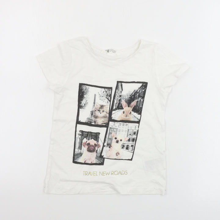H&M Girls White Basic T-Shirt Size 4-5 Years