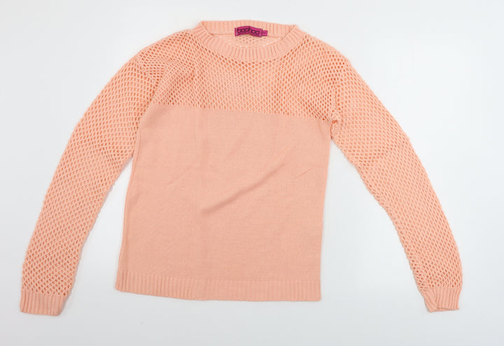 Boohoo Womens Pink Houndstooth Pullover Jumper Size M