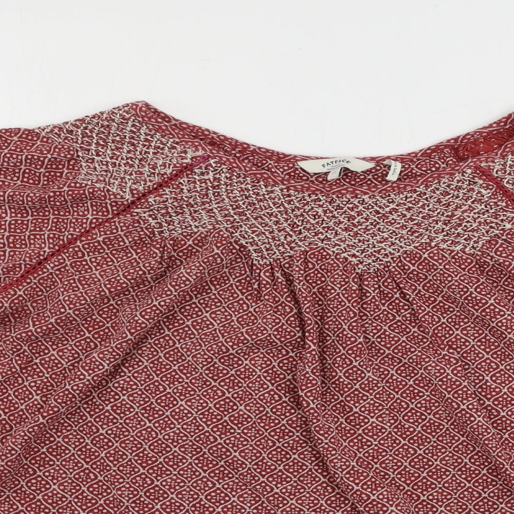 Fat Face Womens Red Geometric  Basic T-Shirt Size 12