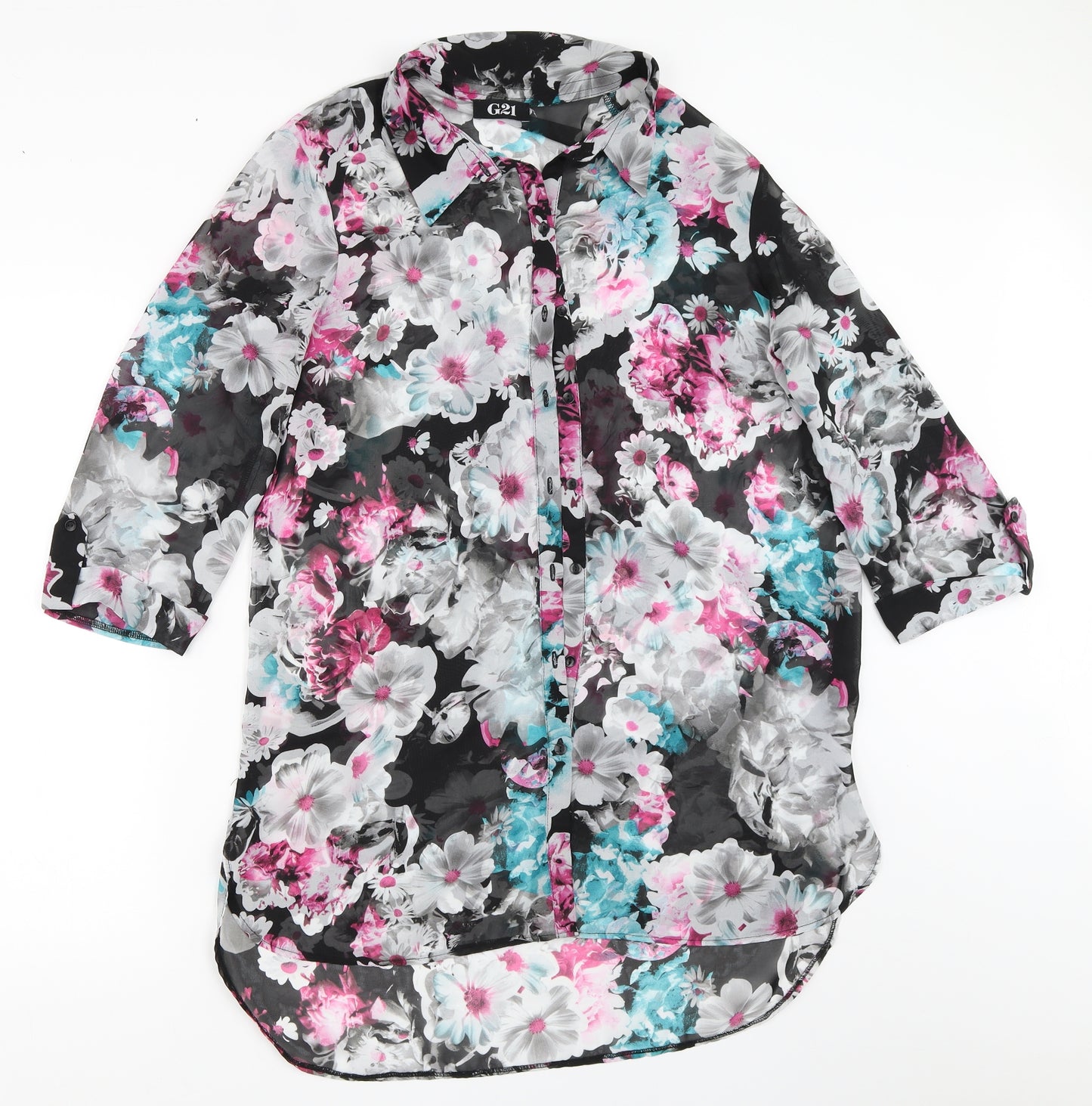 George Womens Black Floral  Basic Button-Up Size 14