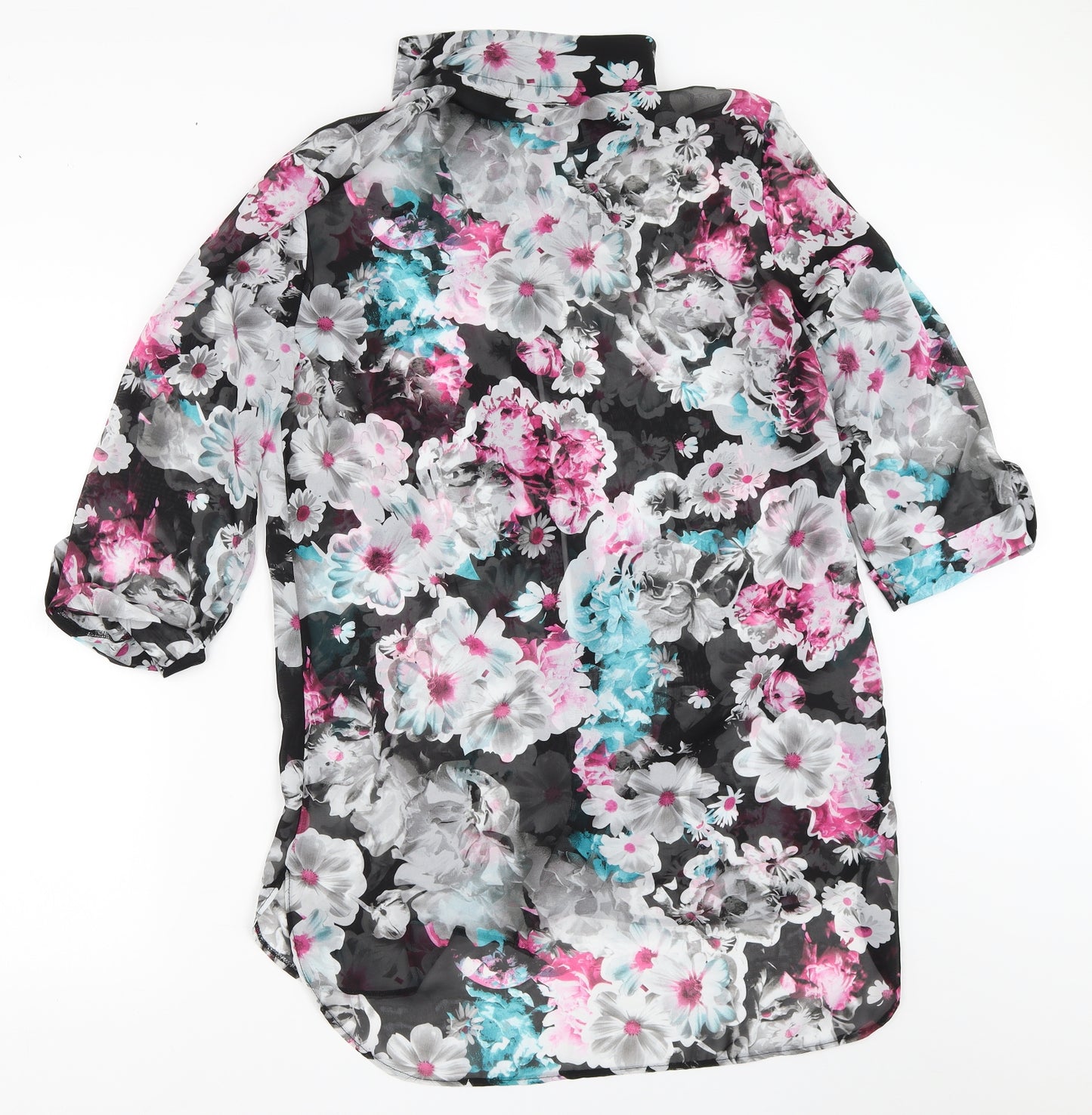 George Womens Black Floral  Basic Button-Up Size 14