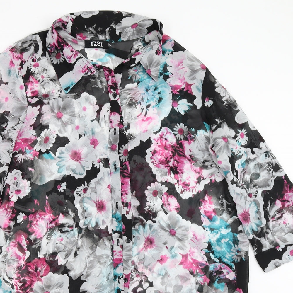 George Womens Black Floral  Basic Button-Up Size 14