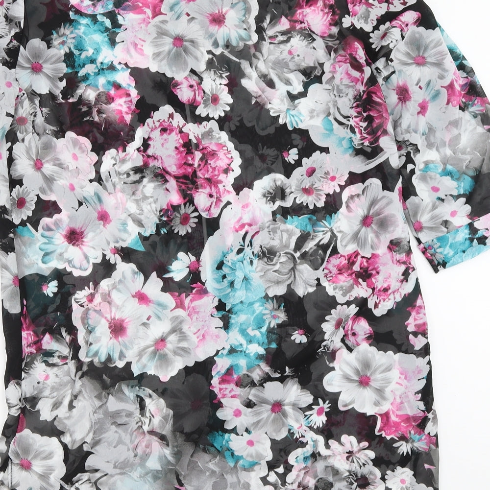 George Womens Black Floral  Basic Button-Up Size 14