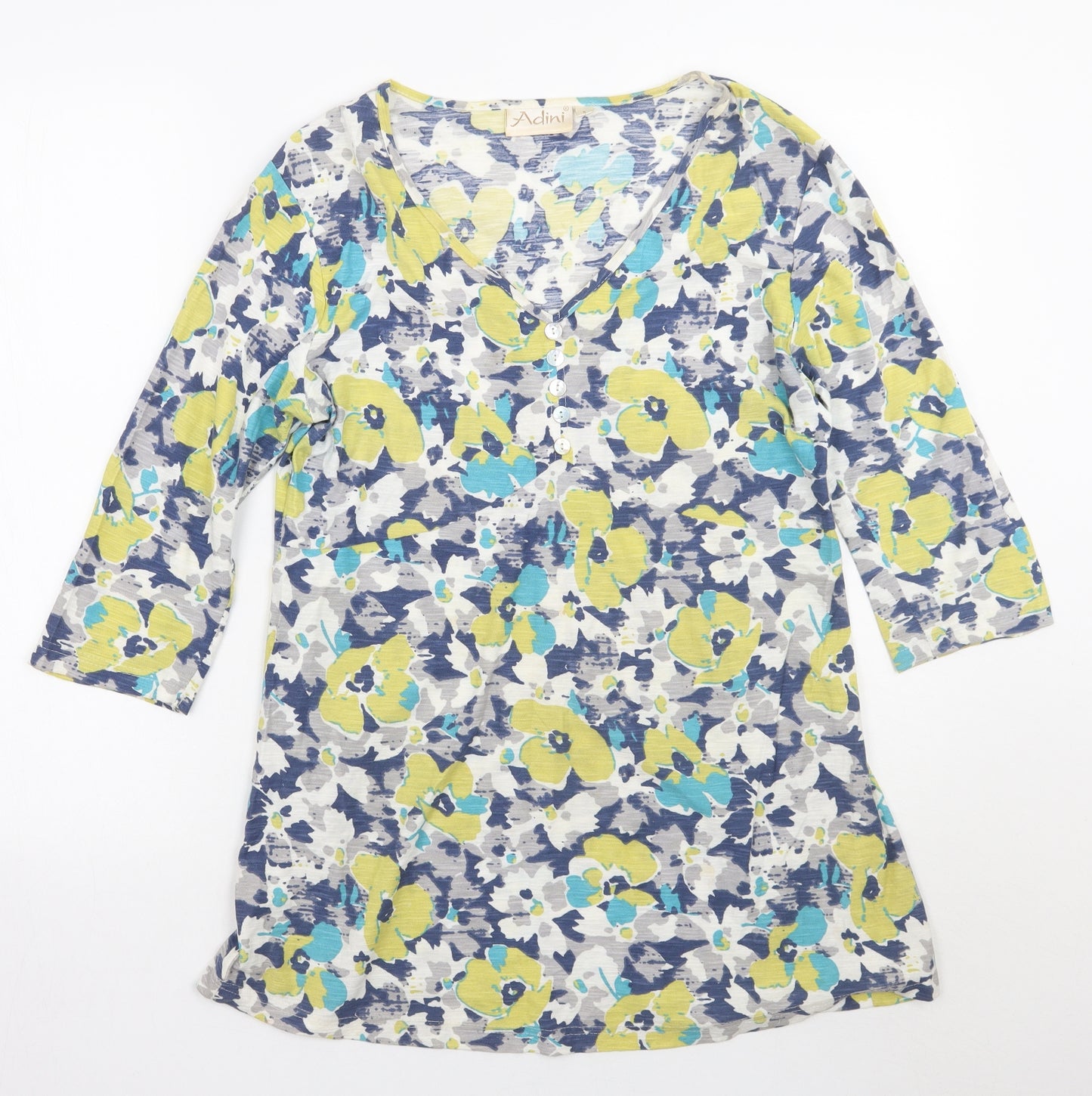 Adini Womens Blue Floral  Basic T-Shirt Size S