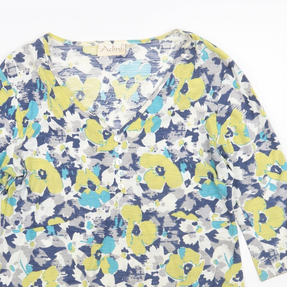 Adini Womens Blue Floral  Basic T-Shirt Size S