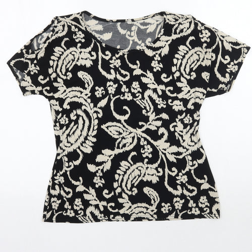 Peacocks Womens Black Floral  Basic T-Shirt Size 10