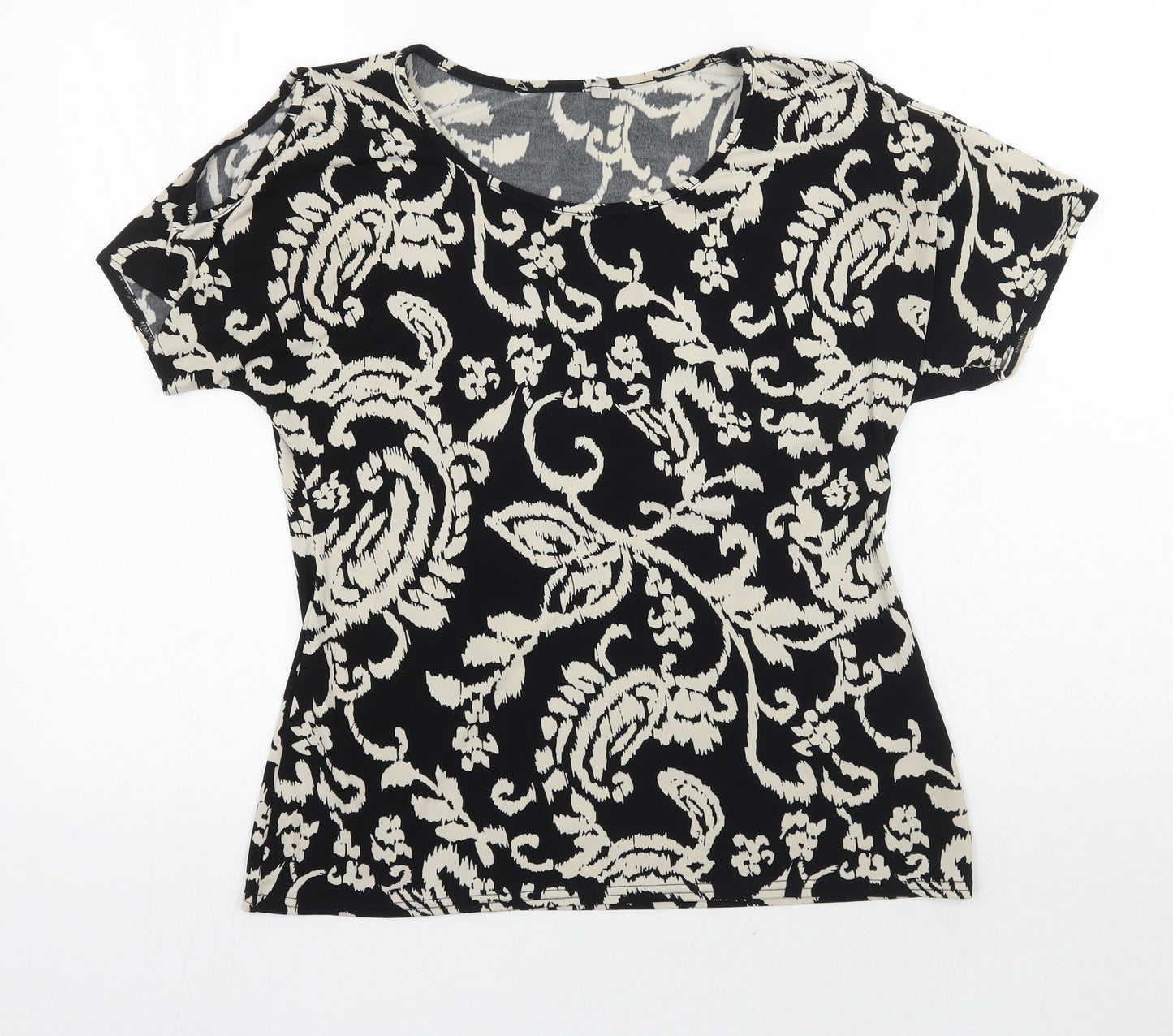 Peacocks Womens Black Floral  Basic T-Shirt Size 10