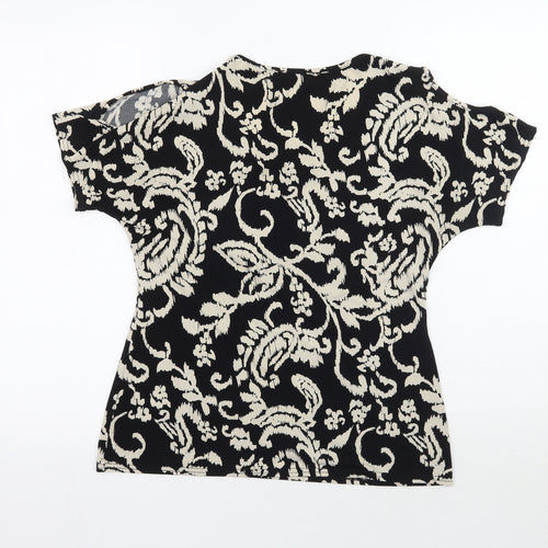 Peacocks Womens Black Floral  Basic T-Shirt Size 10