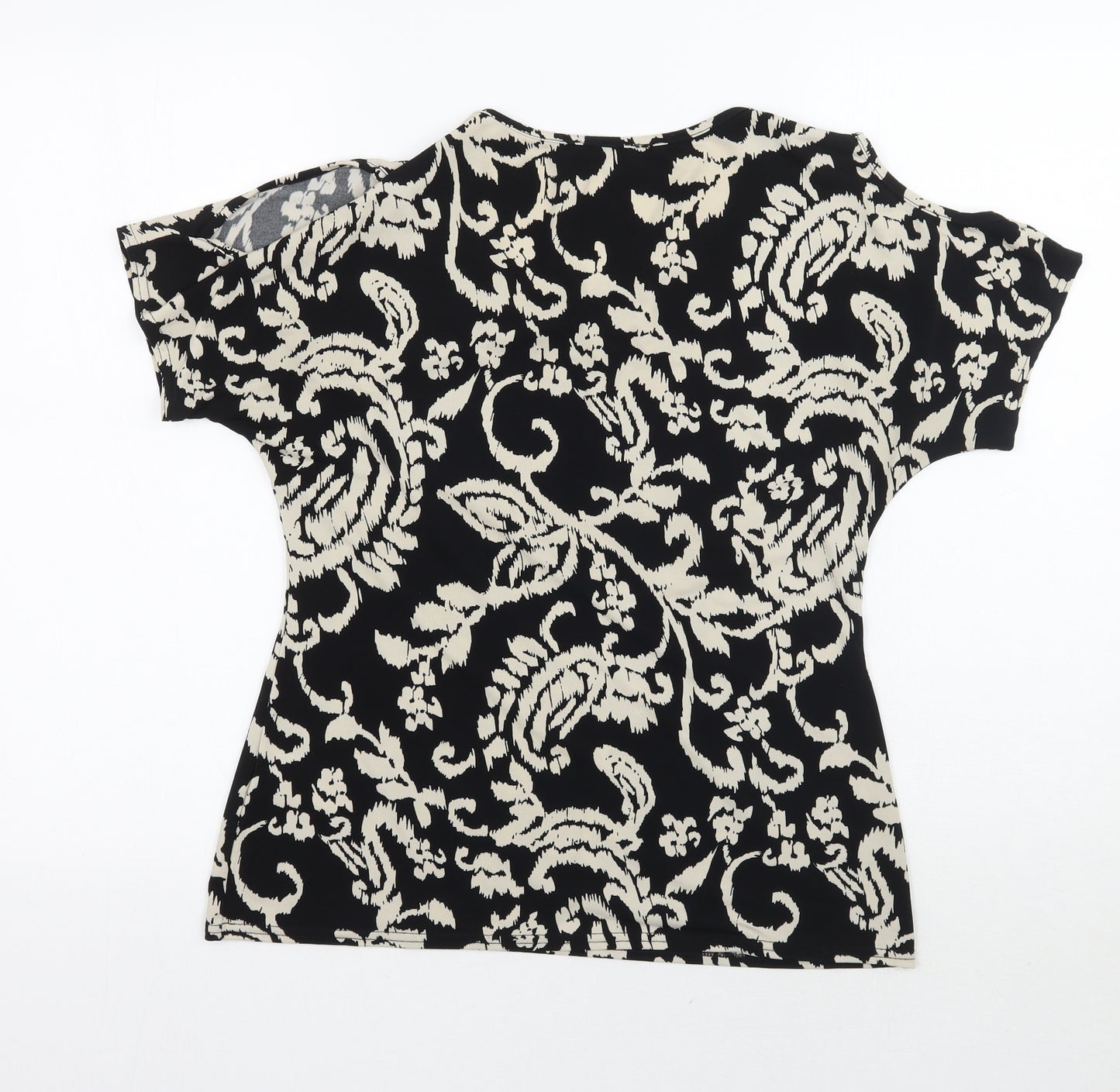 Peacocks Womens Black Floral  Basic T-Shirt Size 10
