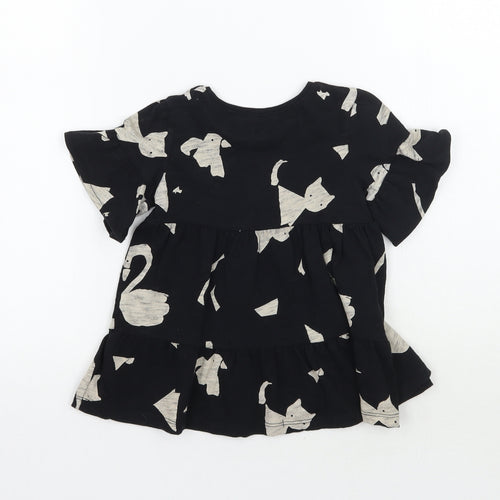NEXT Girls Black Animal Print  Basic T-Shirt Size 2 Years