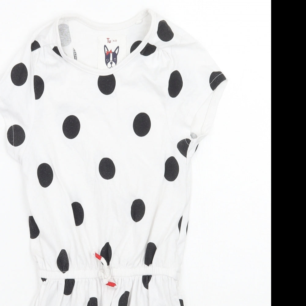TU Girls White Polka Dot  A-Line  Size 7 Years