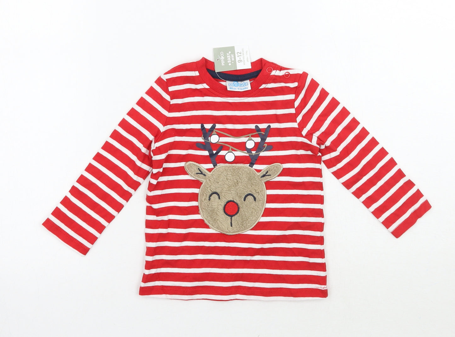 Pep&co Girls Red Striped  Basic T-Shirt Size 9-12 Months