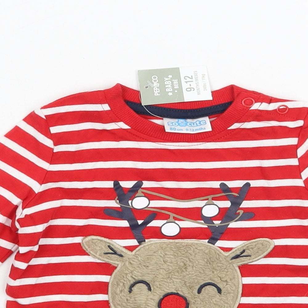 Pep&co Girls Red Striped  Basic T-Shirt Size 9-12 Months