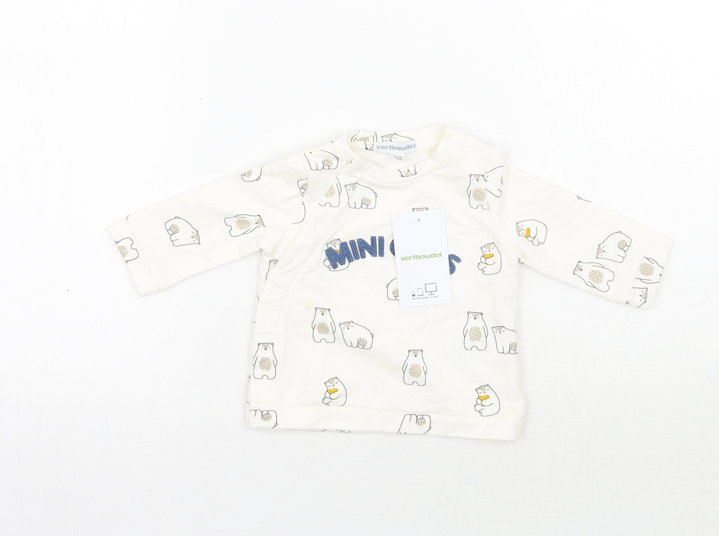Vertbaudet Baby White Animal Print  Pullover Jumper Size 0-3 Months