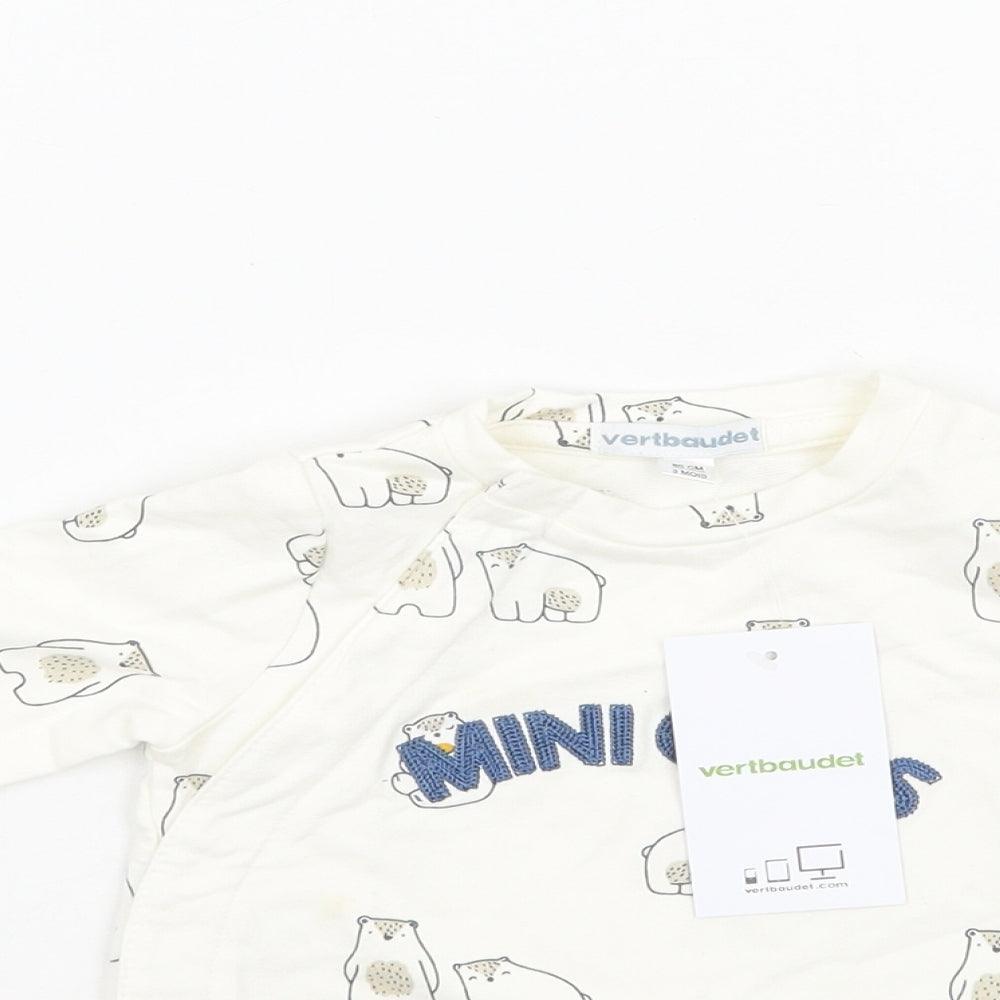Vertbaudet Baby White Animal Print  Pullover Jumper Size 0-3 Months