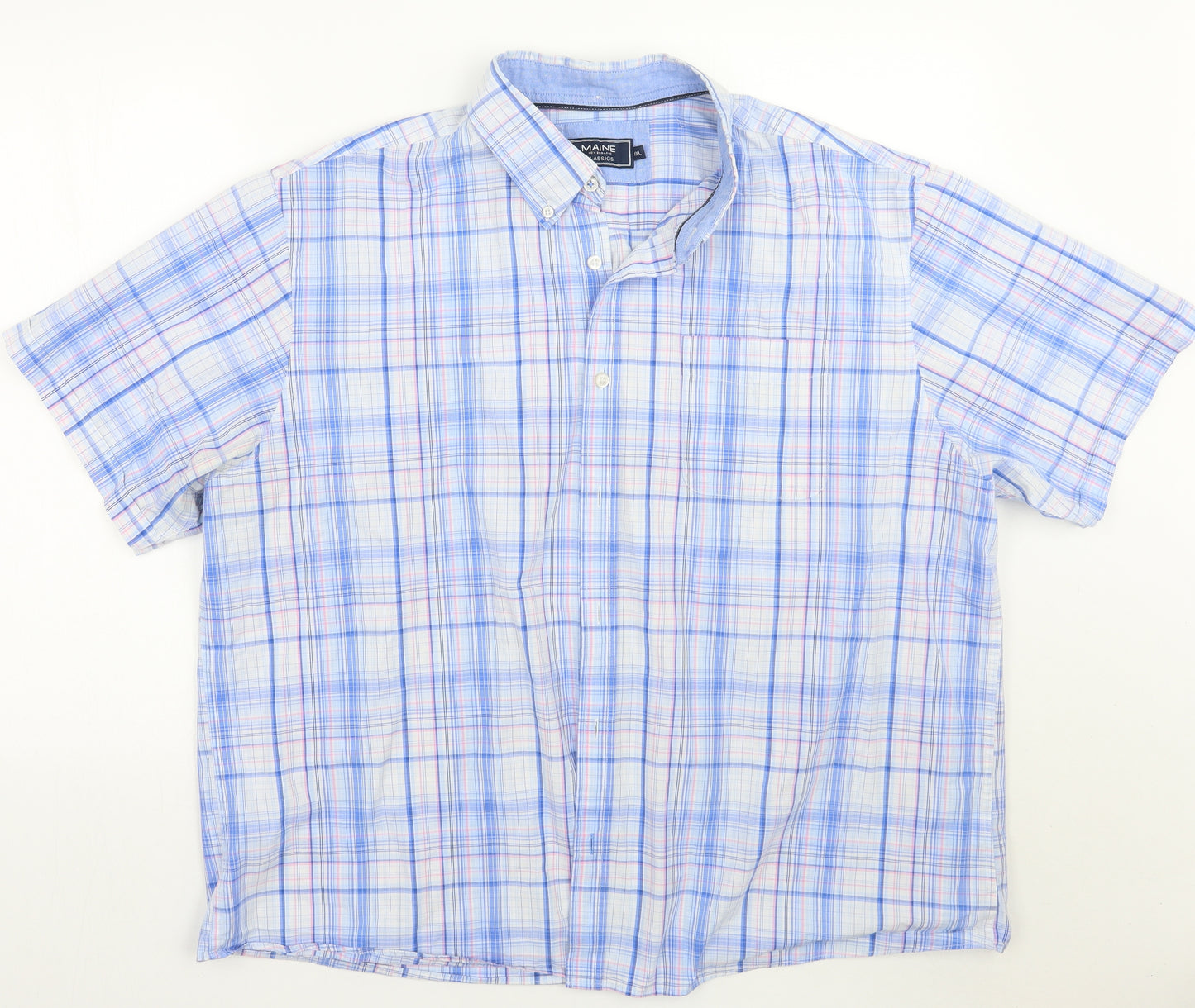 Maine Mens Blue Check   T-Shirt Size 2XL