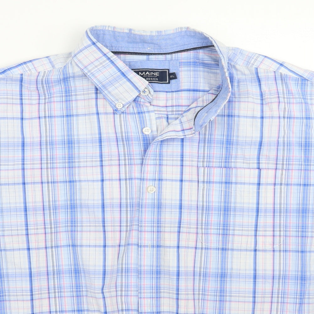 Maine Mens Blue Check   T-Shirt Size 2XL