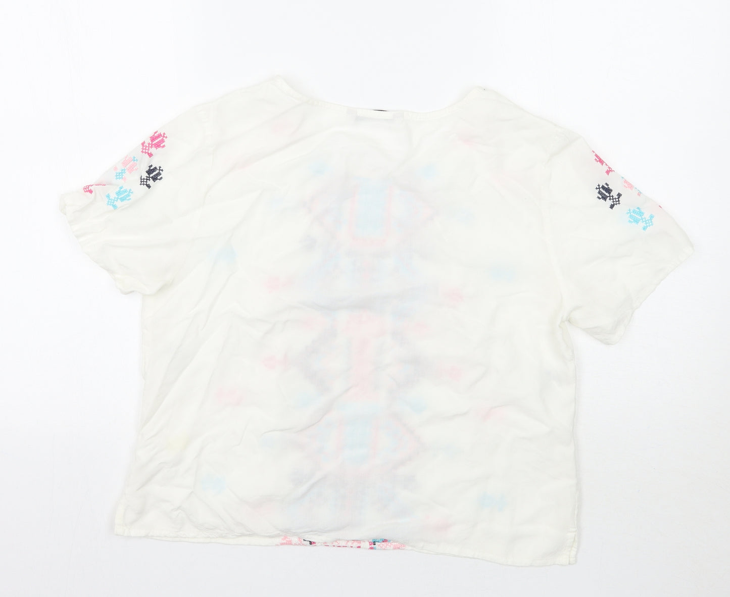 TU Womens White Geometric  Basic T-Shirt Size 12