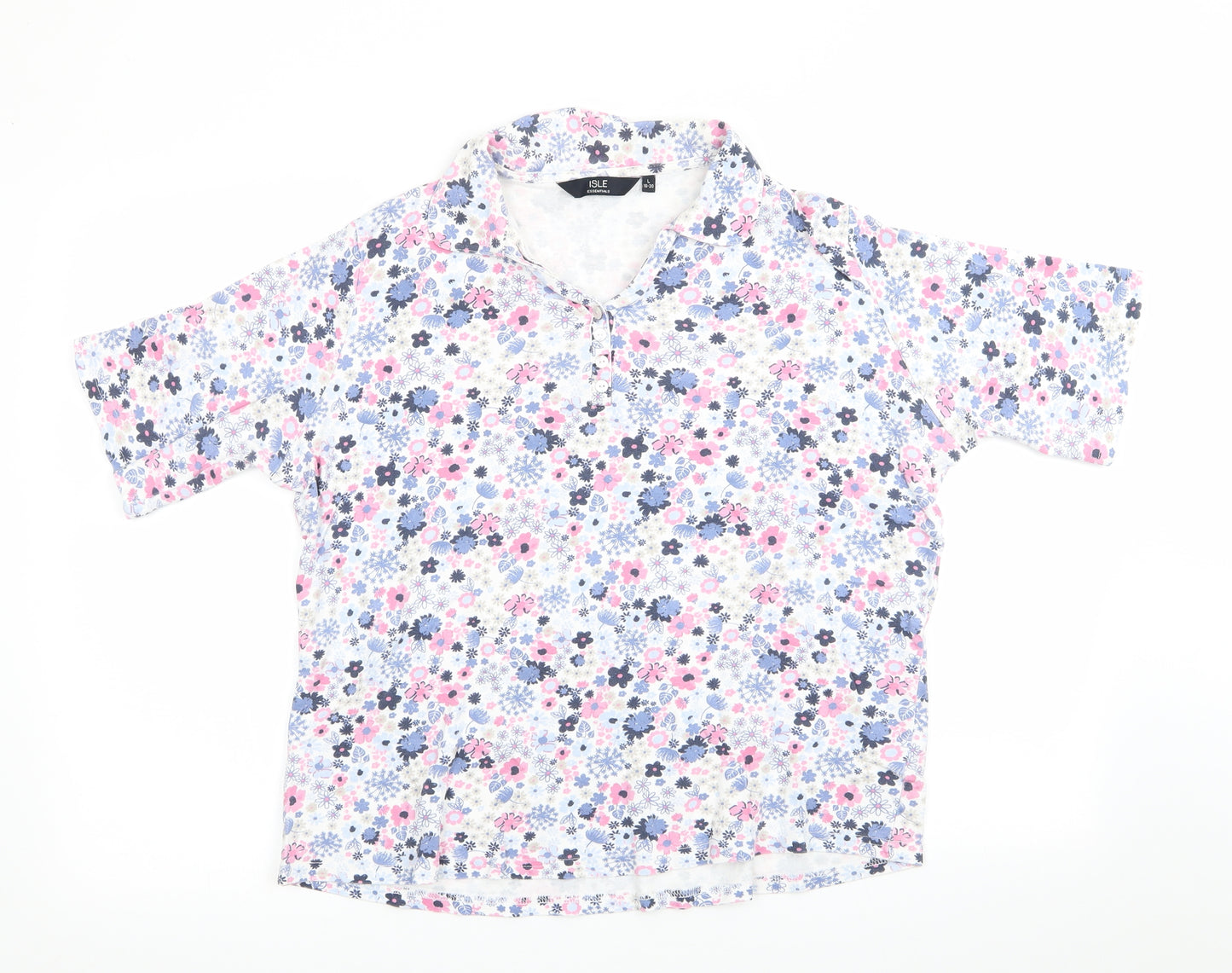 Isle Womens White Floral  Basic T-Shirt Size 18  - Blue & Pink Flowers