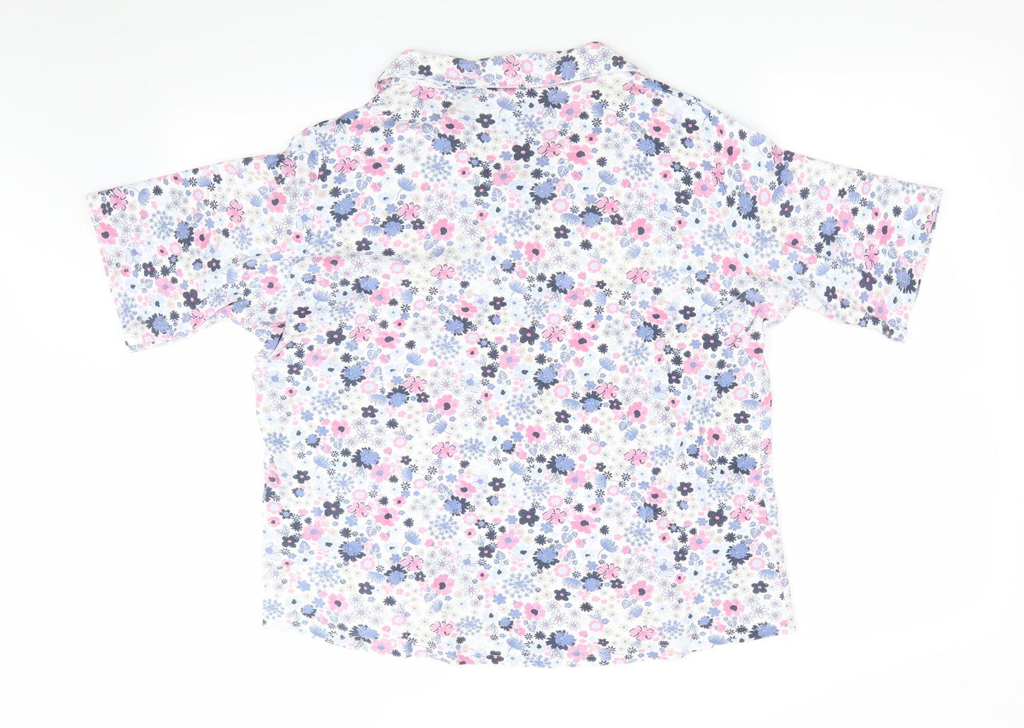 Isle Womens White Floral  Basic T-Shirt Size 18  - Blue & Pink Flowers