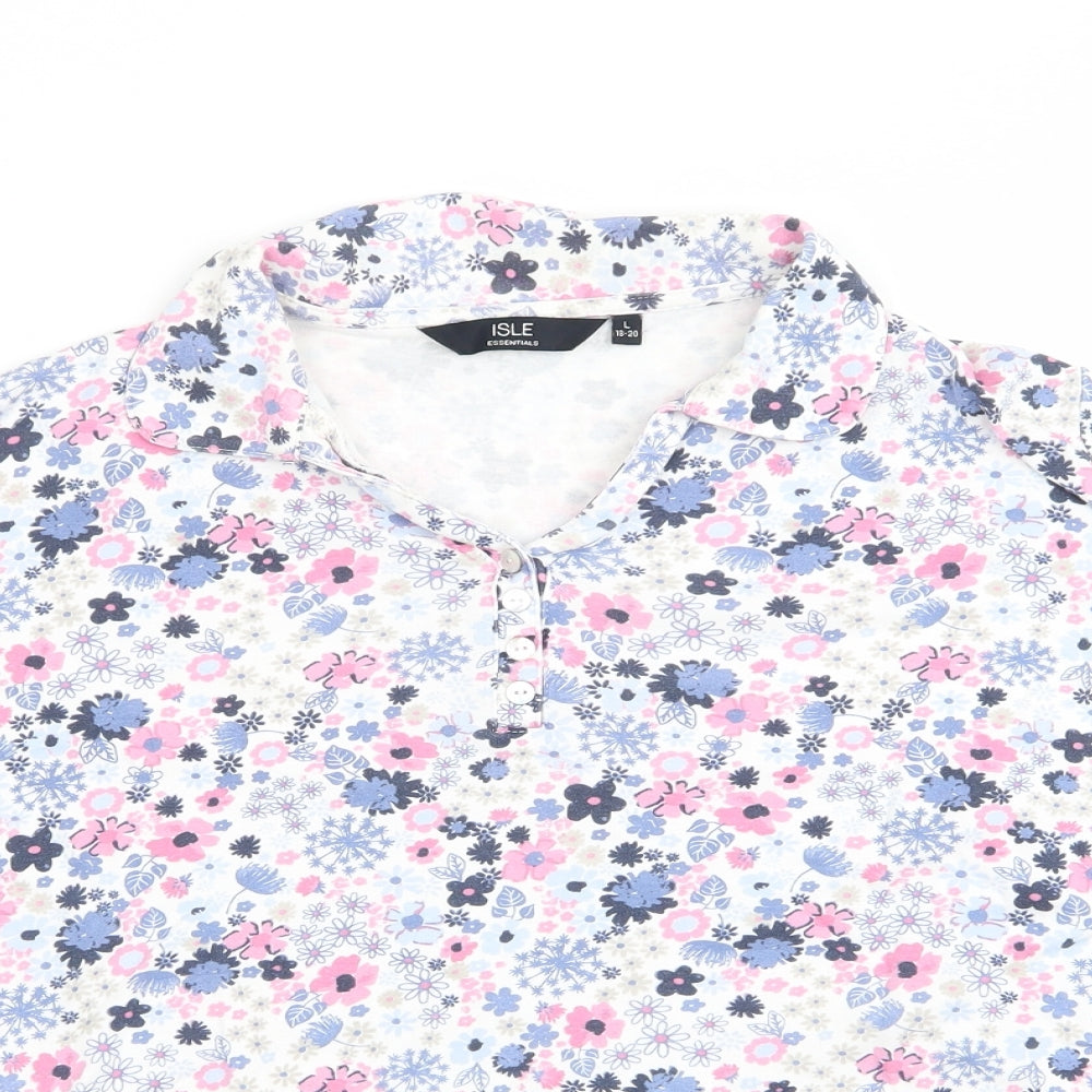 Isle Womens White Floral  Basic T-Shirt Size 18  - Blue & Pink Flowers