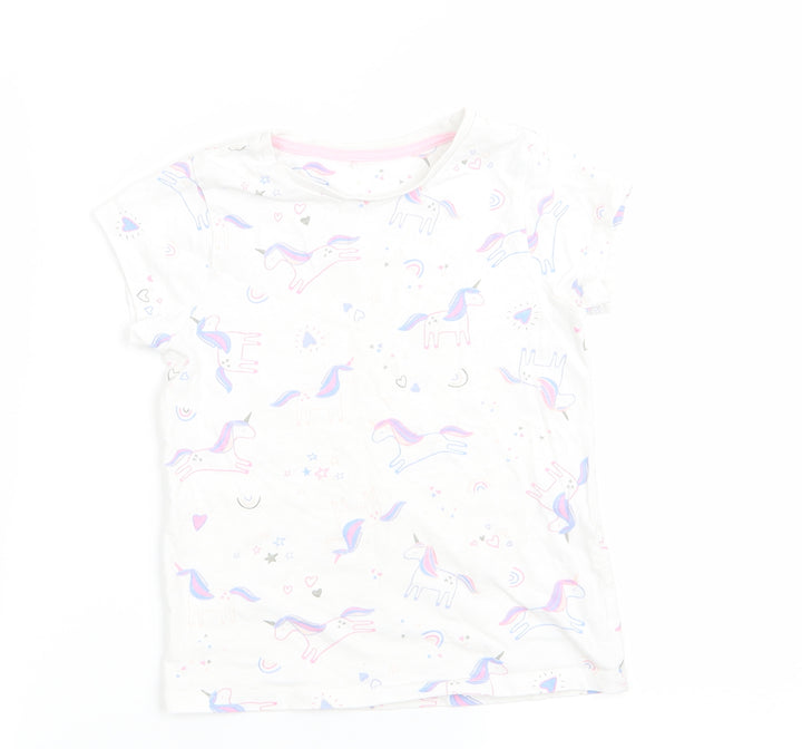 George Girls White Animal Print Pyjama Top Size 5-6 Years - Unicorn & stars print
