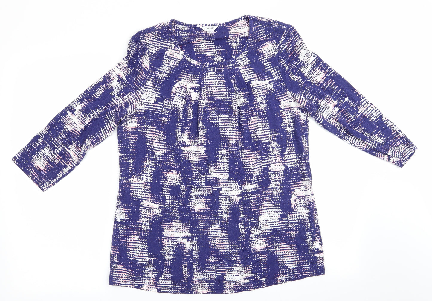 Marks and Spencer Womens Purple Geometric  Tunic Blouse Size 14  - Pleated neck