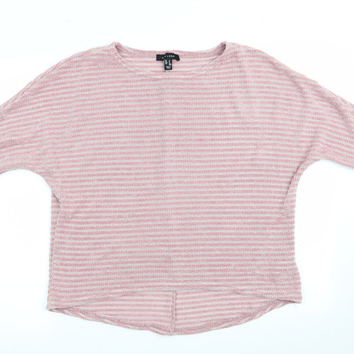 New Look Womens Pink Striped  Pullover Jumper Size M  - Open weave stripe