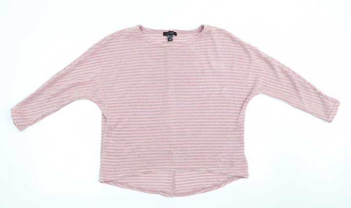 New Look Womens Pink Striped  Pullover Jumper Size M  - Open weave stripe