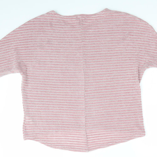New Look Womens Pink Striped  Pullover Jumper Size M  - Open weave stripe